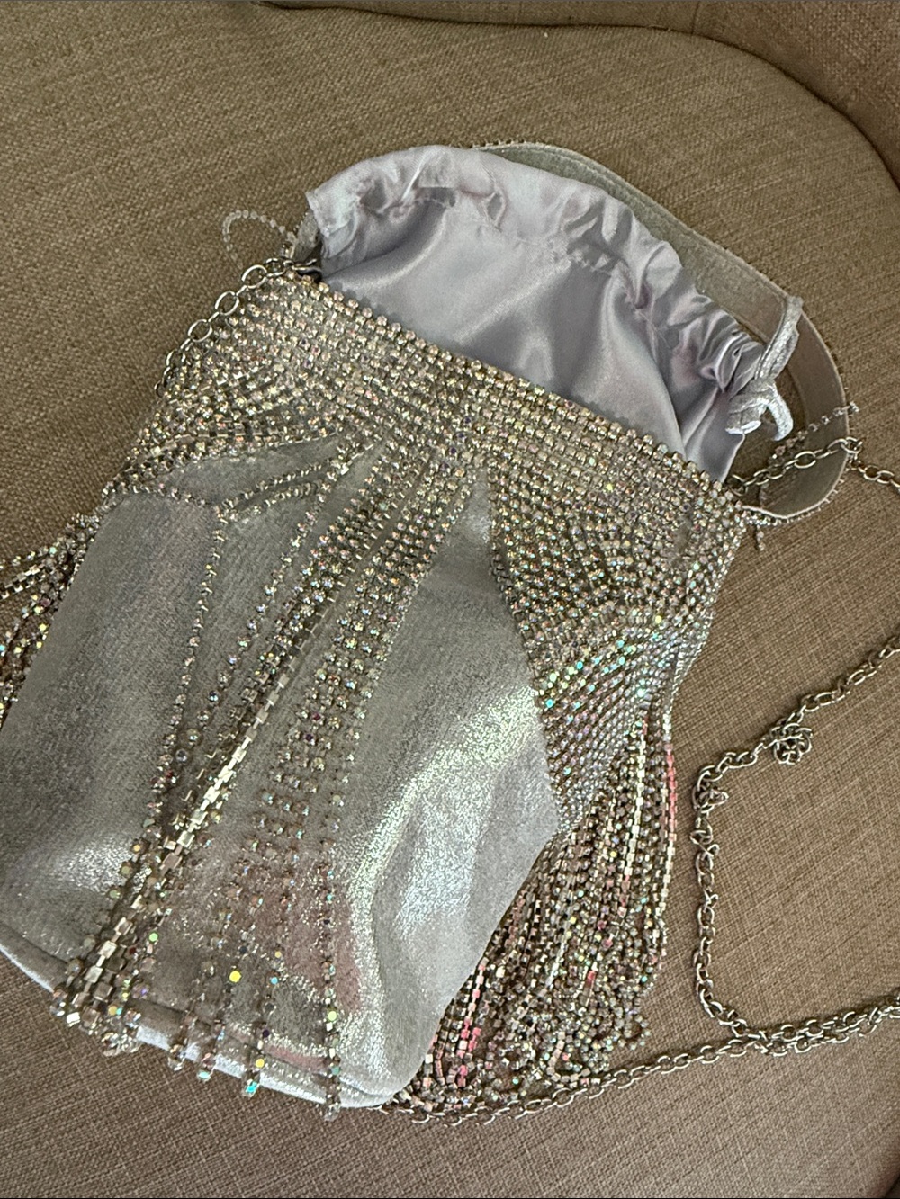ANTONIO MELANI Silver Crystal Fringe Mini Bucket Bag - Picture 7 of 11
